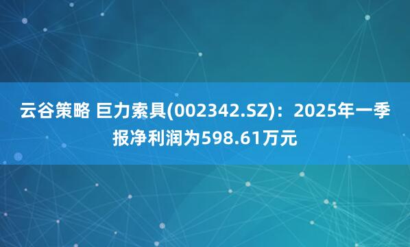 云谷策略 巨力索具(002342.SZ)：2025年一季报净利润为598.61万元
