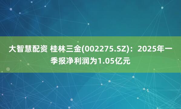 大智慧配资 桂林三金(002275.SZ)：2025年一季报净利润为1.05亿元